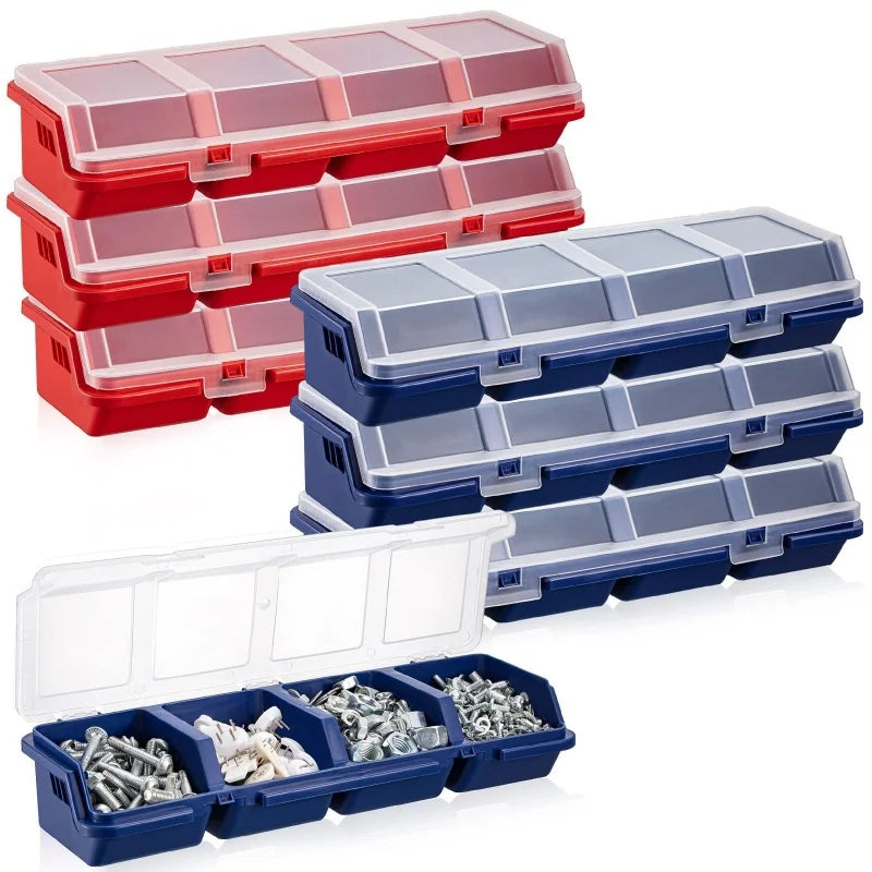 Multi-Compartment Plastic Parts Storage Box with Clear Lid