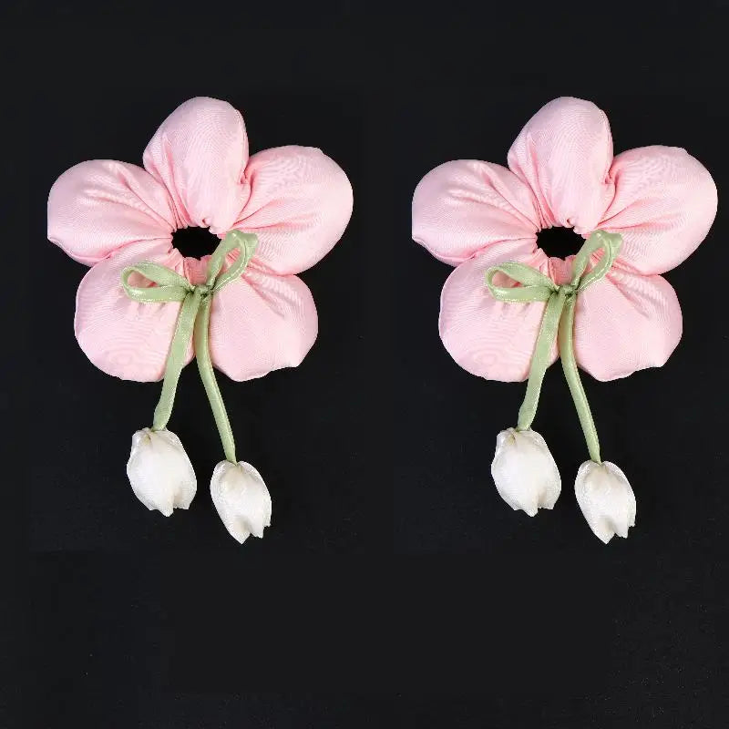 Candy Color Flower Scrunchie – Soft Fabric Hair Tie for Women