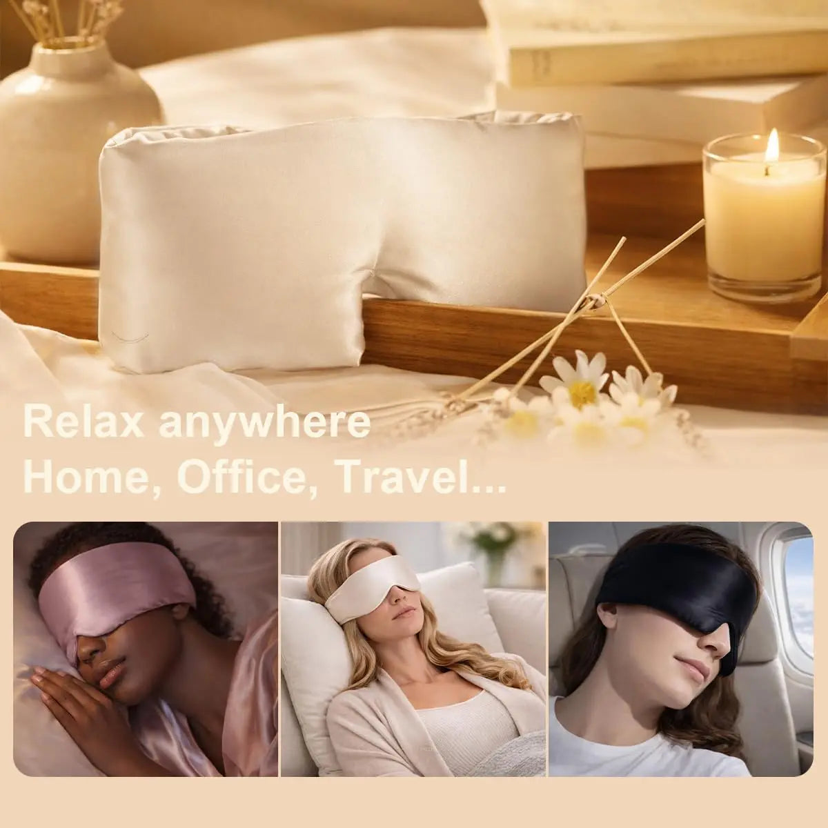 Silk Feel Sleep Mask – Embroidered Floral Light Blocking Eye Cover