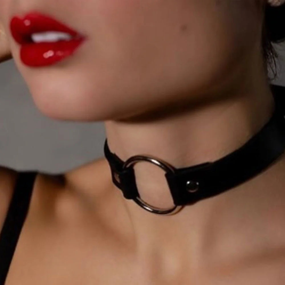 Woman Black Punk Choker Collar Necklace Pu Leather Goth Rivets