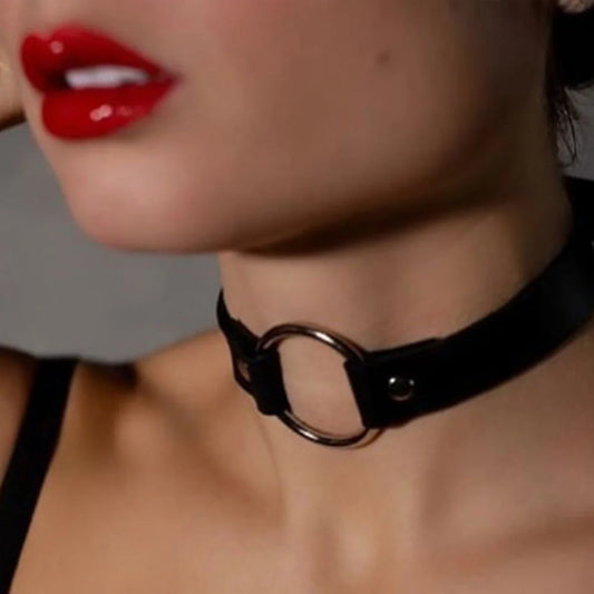 Woman Black Punk Choker Collar Necklace Pu Leather Goth Rivets Peaceful Pleasures Health and Wellness XQ-006 About 40cm