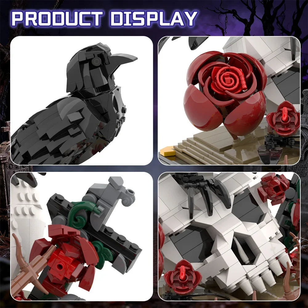 Gothic Crow Skull Roses MOC Building Blocks Set – 733 Pcs