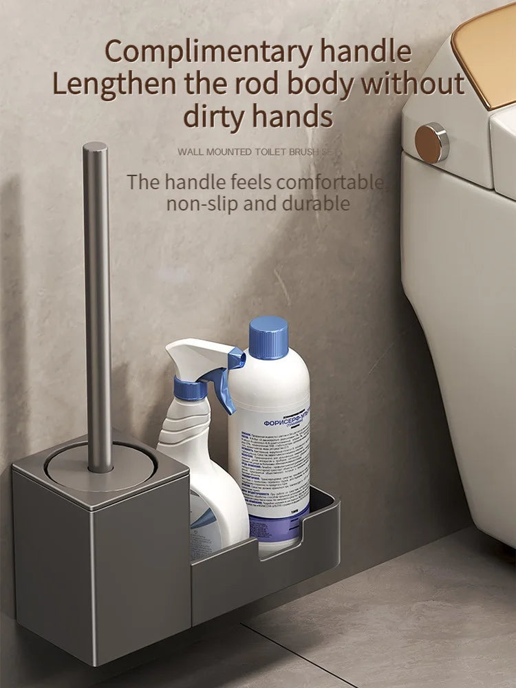 No-Drill Bathroom Toilet Shelf & Brush Holder | Aluminum