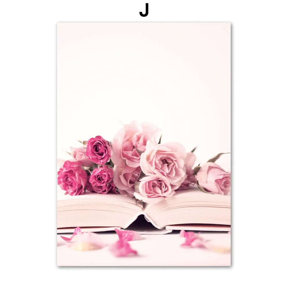 1pc frameless Canvas painting Spring Pink Rose Peony Sakura Dandelion Orchid Sparrow Car Garden Posters Flower Wall Art Canva Peaceful Pleasures Health and Wellness J 50x70cm Unframed