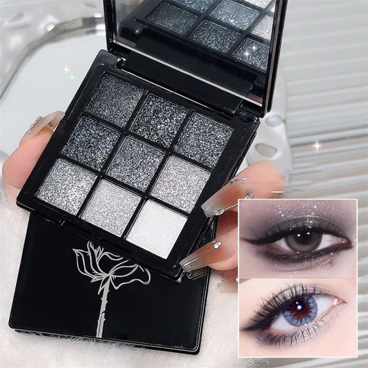 Punk Smoky 9-Color Eyeshadow Palette | Black Gray Glitter Eyeshadow Palette Peaceful Pleasures Health and Wellness
