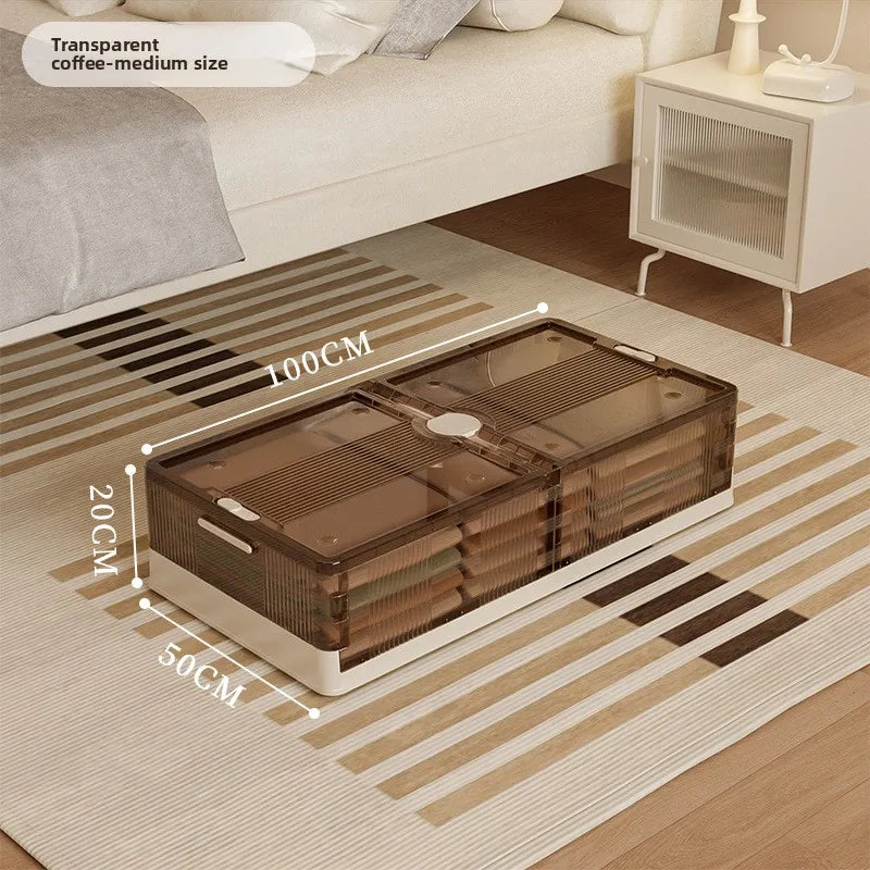 Under Bed Storage Box Foldable Plastic Transparent Extra Large with Wheels Dustproof Toy Clothes Blanket Organizer Peaceful Pleasures Health and Wellness Long M Coffee