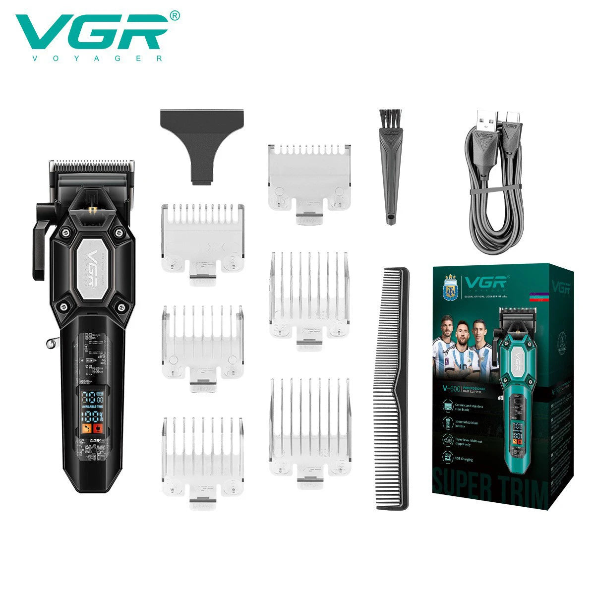 VGR 600 electric hair clipper transparent body hair trimmer LED intelligent digital display electric push shear powerful power c Peaceful Pleasures Health and Wellness V-600black