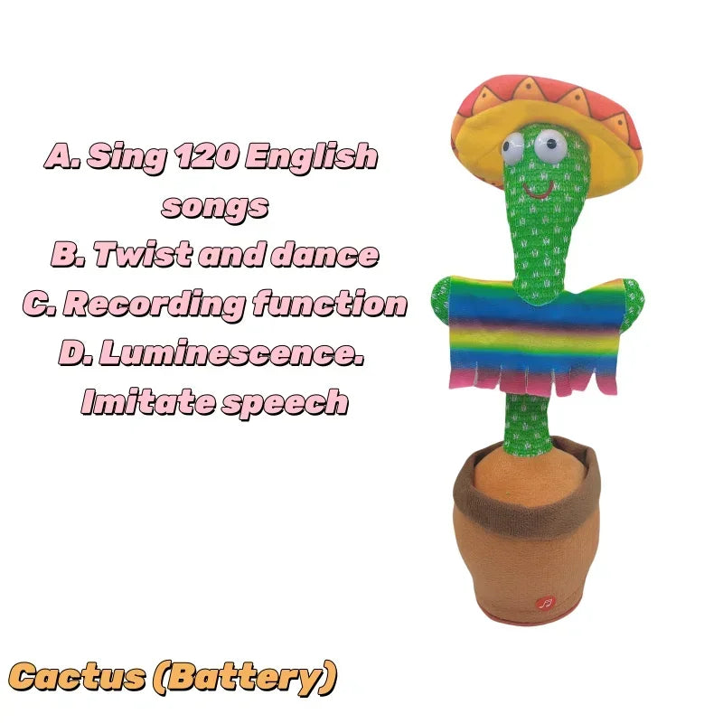 Dancing Cactus Toy Repeating Talking Plush Toy Wriggle Singing Dancing Stuffed Animal Baby Toddler Christmas Gift Kids Adult Fun Peaceful Pleasures Health and Wellness Mexico(Battery)