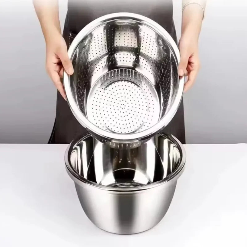 Multi Functional Stainless Steel Vegetable Bowl, Egg Mixing Bowl, Drain Basket, Soup Basin, Kitchen Cooking And Storage Tool Peaceful Pleasures Health and Wellness