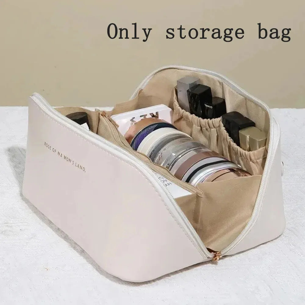 Large Waterproof Travel Cosmetic Bag with Partition & Handle