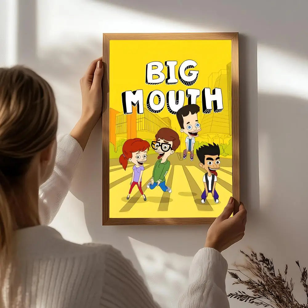 Cartoon Big Mouth HD Waterproof Self-Adhesive Wall Art Poster Wall Art Poster Peaceful Pleasures Health and Wellness White7 15X20cmNoframe