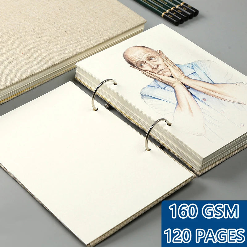 Retro Spiral Sketchbook Linen Hardcover 120 Pages 160GSM Refillable