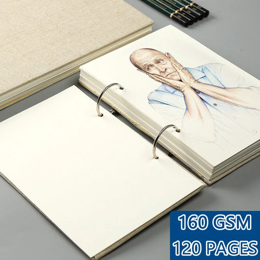 Retro Spiral Sketchbook Linen Hardcover 120 Pages 160GSM Refillable Peaceful Pleasures Health and Wellness