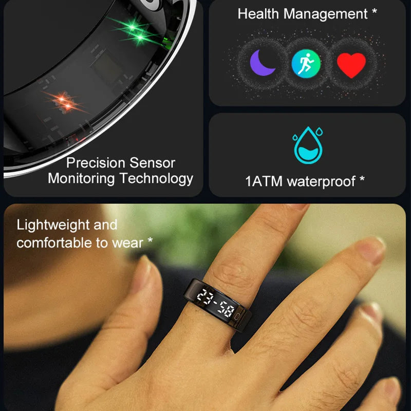 R11C Smart Ring Men Women Display Screen Gesture Swipe Video Smartring Waterproof Heart Rate Sleep Monitor Qring for Android IOS Peaceful Pleasures Health and Wellness
