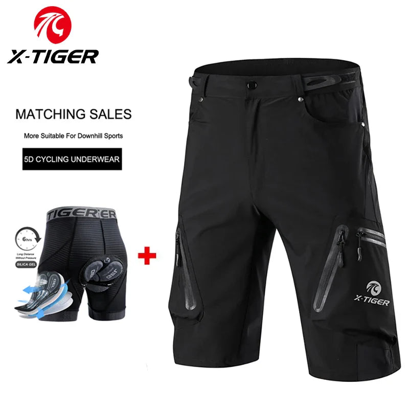 X-TIGER Men's MTB Bike Shorts | Gel Pad, Waterproof, Multi-Pocket