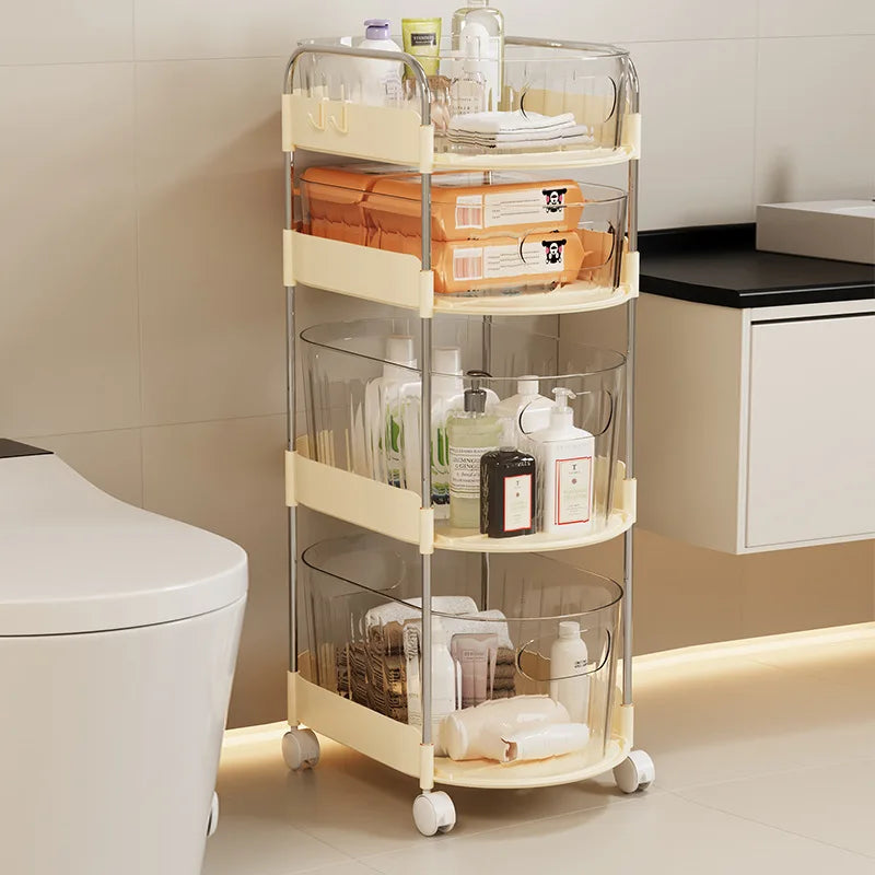 Mobile Cart Storage Rack Floor Standing Multi-Tiered Household Snack Kitchen Utility Organizer with Wheels Multi-Purpose Storage Peaceful Pleasures Health and Wellness
