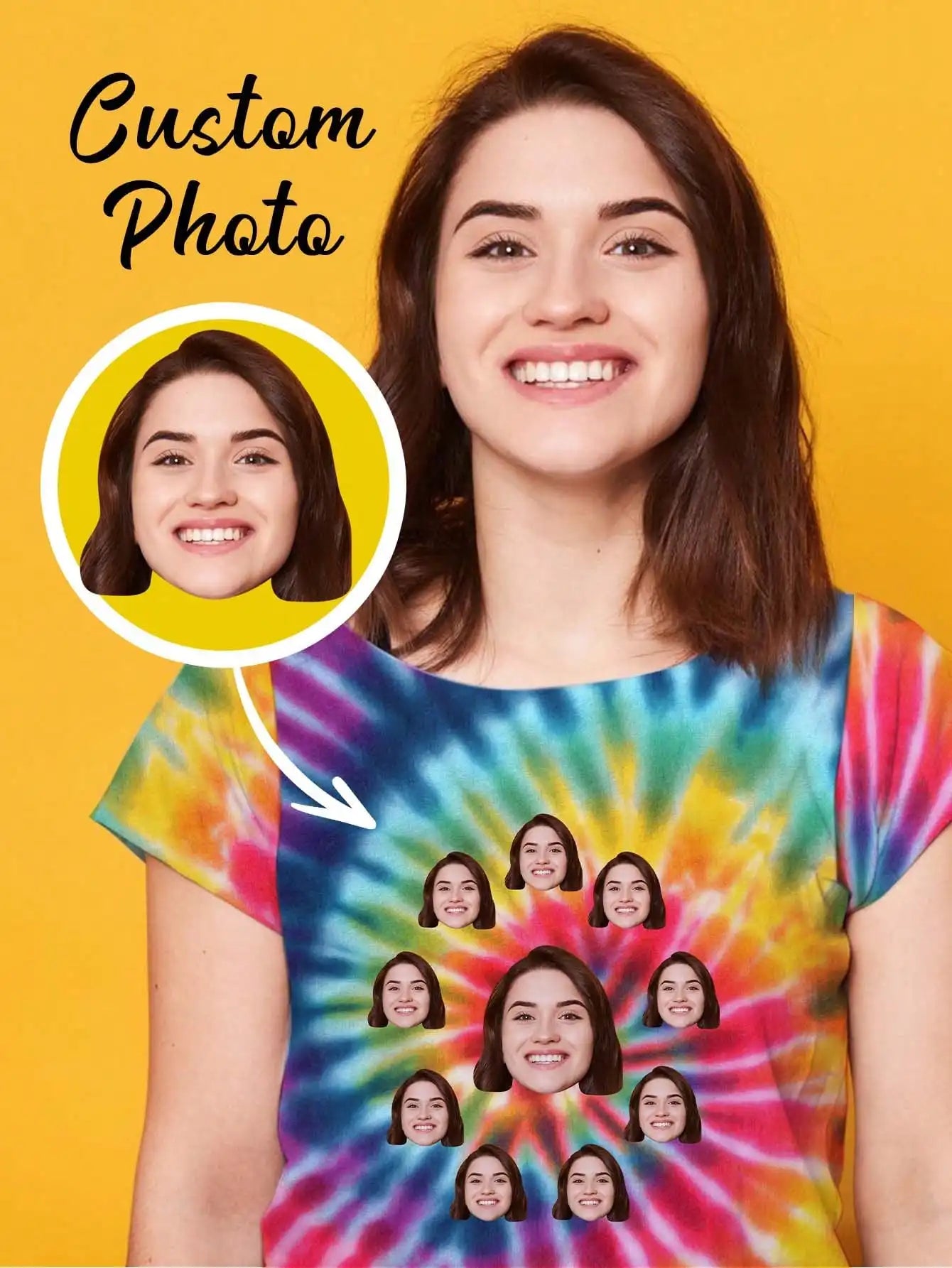 Custom Face Tie Dye T-Shirt | Personalized Birthday Gift Personalized T-Shirt Peaceful Pleasures Health and Wellness