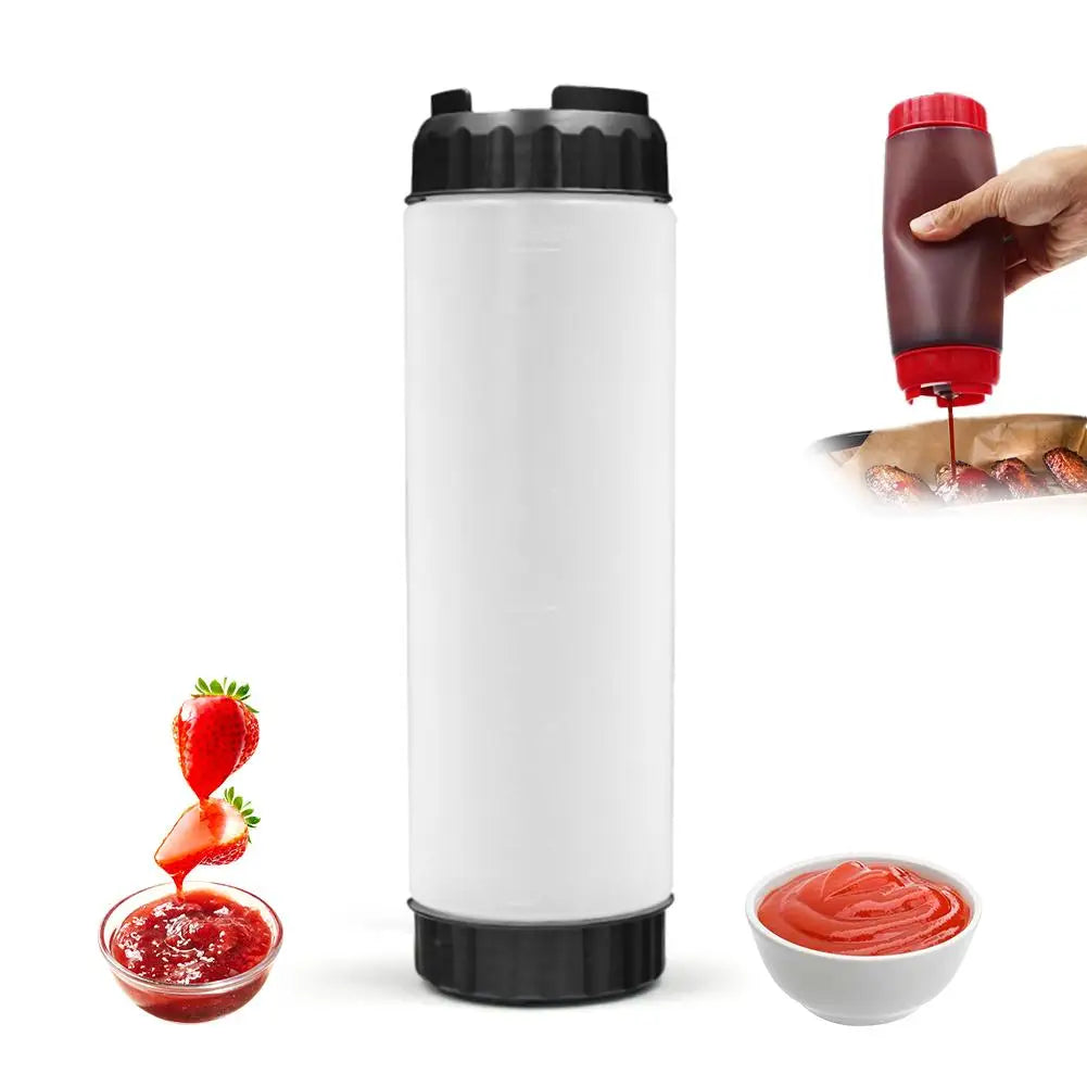 Dual-Head Leakproof Squeeze Sauce Bottle – Inverted Condiment Dispenser 400ml Peaceful Pleasures Health and Wellness Black