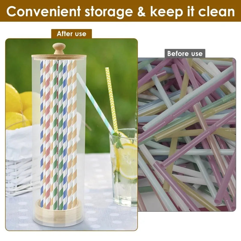 A36T-Multi-Purpose For Home And Office Straw Storage Box Acrylic Straw Storage Bucket Modern Minimalist Wooden Desk Organizer Peaceful Pleasures Health and Wellness