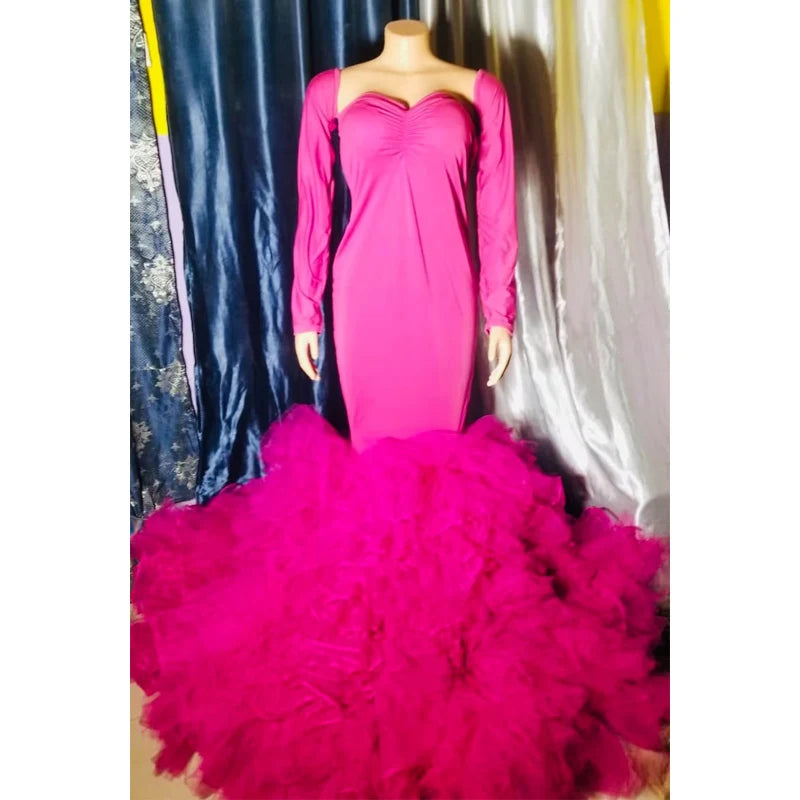 Luxury Mermaid Maternity Dress photoshoot Tulle Ruffles Front Split baby shower dresses for pregnant woman فساتين حوامل Peaceful Pleasures Health and Wellness rose red 8XL China Mainland