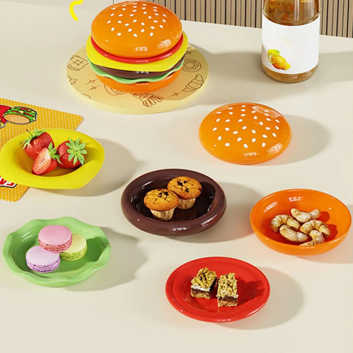 6-Layer Stackable Hamburger Plate Set | 6-Pc Dipping Bowls