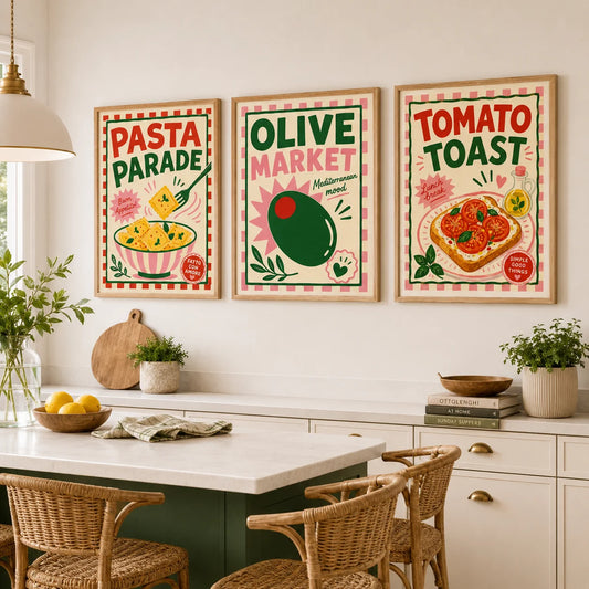 Retro Food Wall Art Kitchen Canvas Painting Colorful Dining Poster Print Restaurant Cafe Wall Decor Peaceful Pleasures Health and Wellness