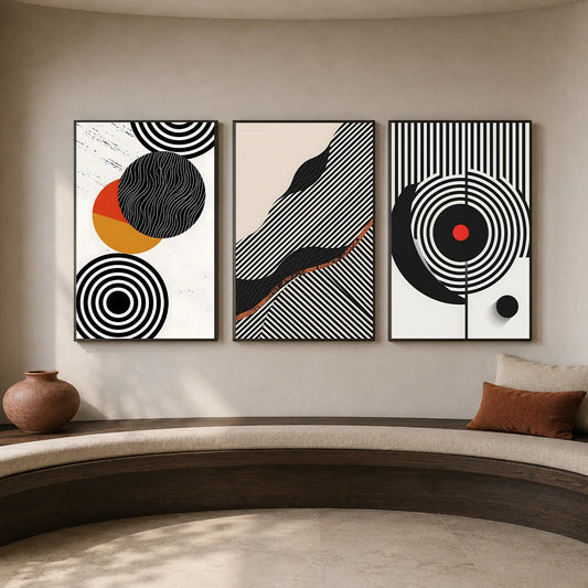 Abstract Wall Art Black and White Geometric Line Canvas Paintin Modern Style Poster Prints for Living Room Wall Decor Peaceful Pleasures Health and Wellness