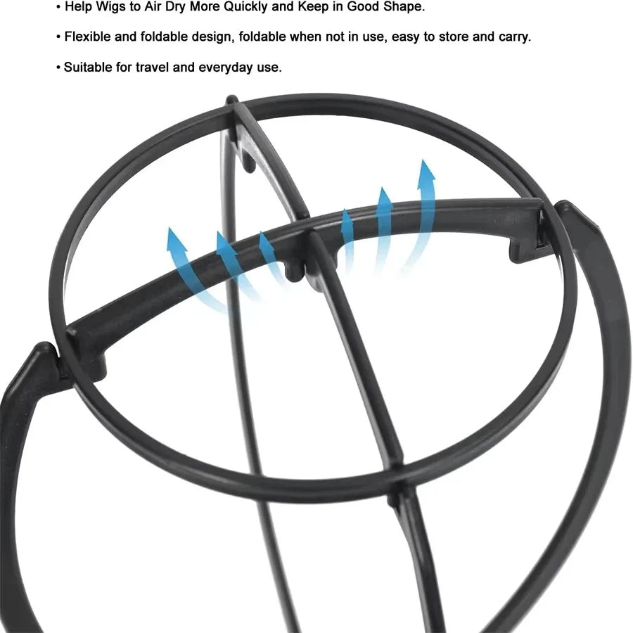 Black Folding Wig Stand – Portable Adjustable Hat Display Holder