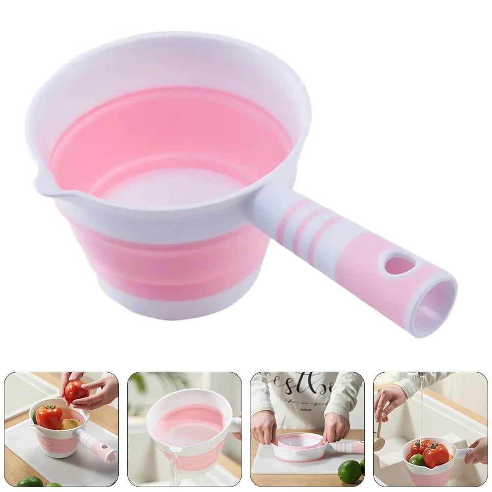 Portable Folding Water Ladle Kitchen Bathroom Bathing Hair Washing Silica fruits vegetables Water Scoop Collapsible Travel Spoon Peaceful Pleasures Health and Wellness