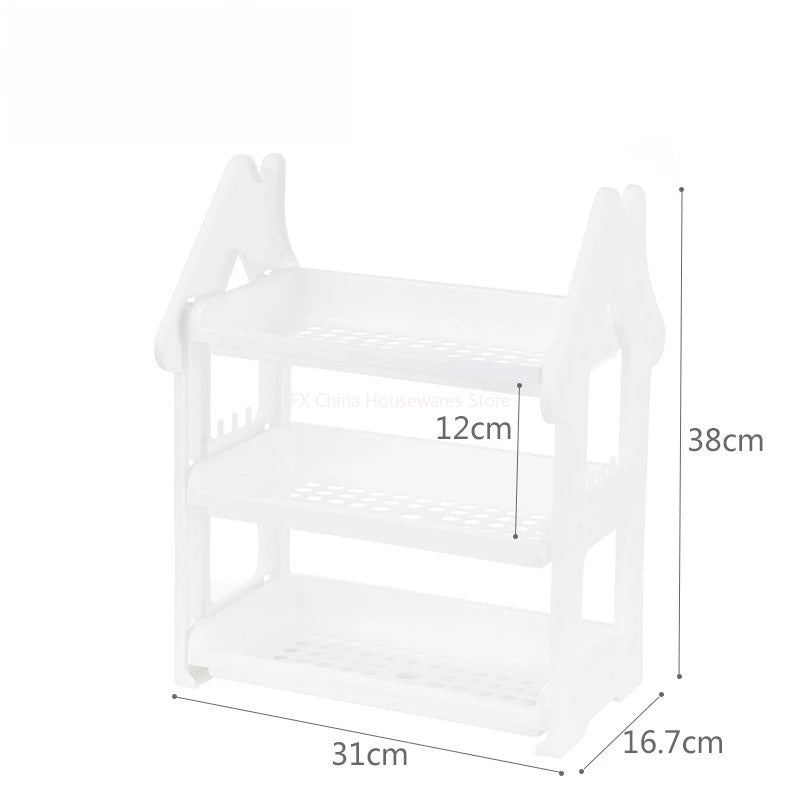 Small House Style 2/3 Layer Kitchen Spice Rack Organizer Plastic Condiment Bottle Shelf for Counter/Bathroom/Desktop Peaceful Pleasures Health and Wellness 3 Tiers White