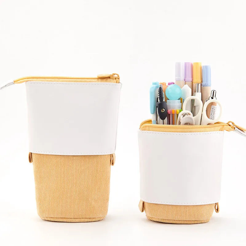 New Creative Retractable Pencil Case Kawaii DIY Printed Pen Case Large Capacity Pen Holder Office Stationery Storage Pencil Bag Peaceful Pleasures Health and Wellness PU corduroy yellow China Mainland