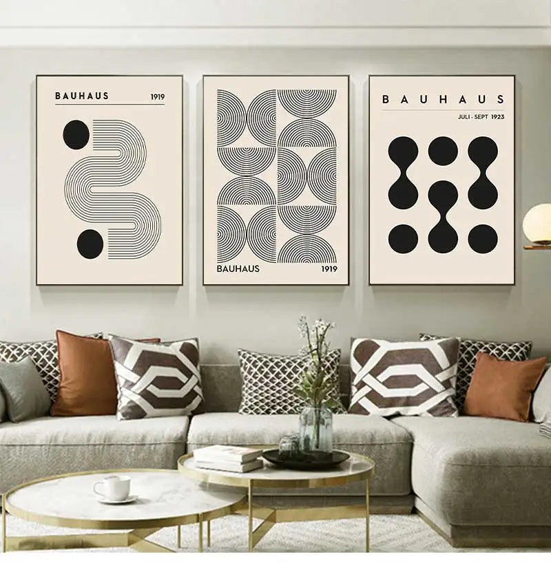 Abstract Bauhaus Style Geometric Wall Art Posters Prints Picture Vintage Black Beige Line Canvas Paintings For Modern Home Decor Peaceful Pleasures Health and Wellness