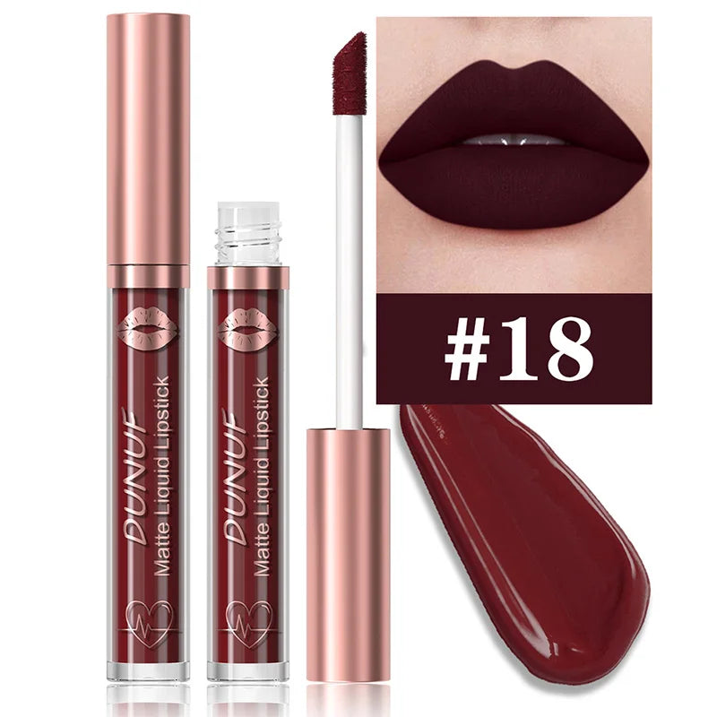 DUNUF 18-Color Matte Velvet Lipstick & Moisturizing Lip Gloss