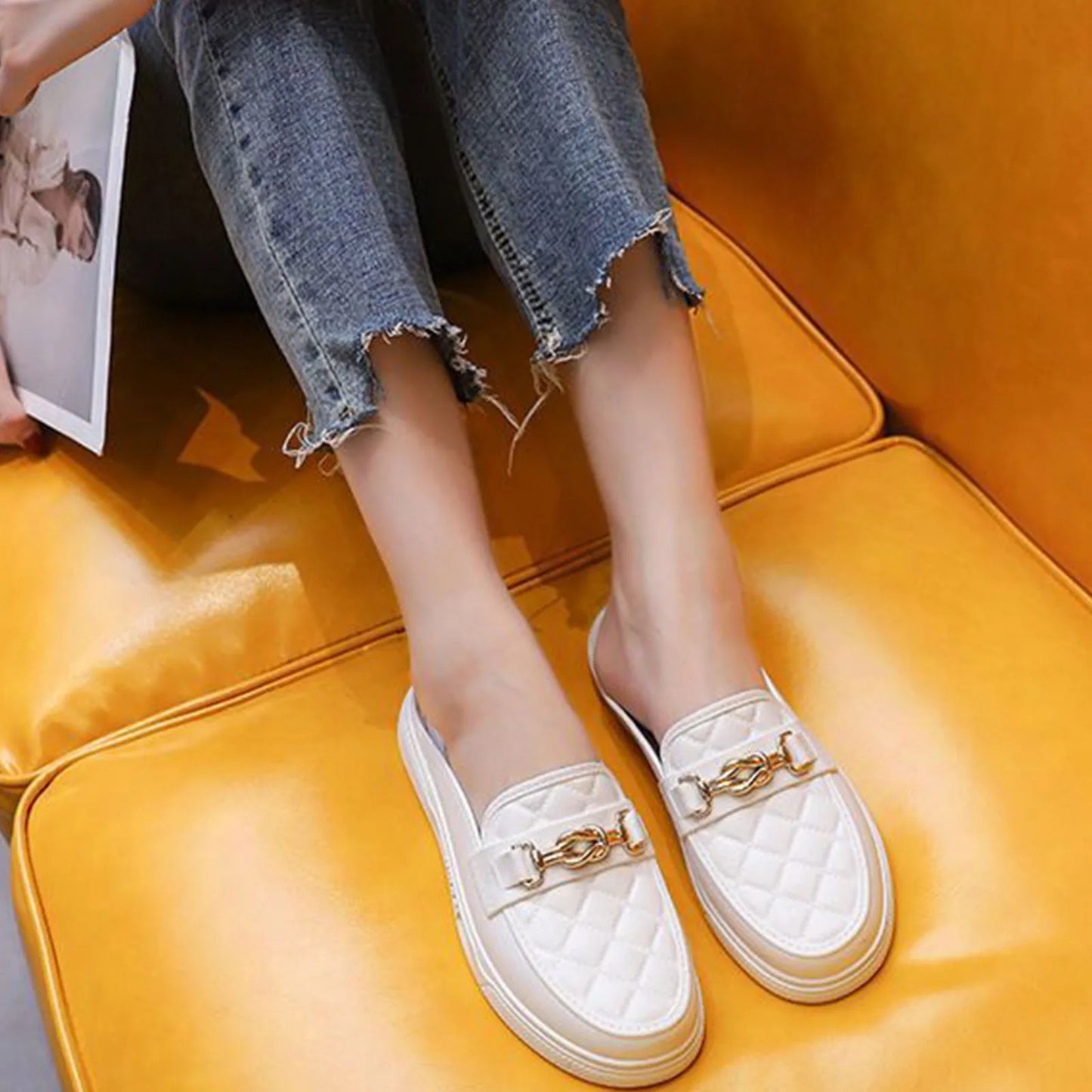 Summer New Style Women's Soft Bottom Anti-slip Versatile Outer Wear Beach Flat Bottom Lazy Person One Step Casual Half Slippers Peaceful Pleasures Health and Wellness