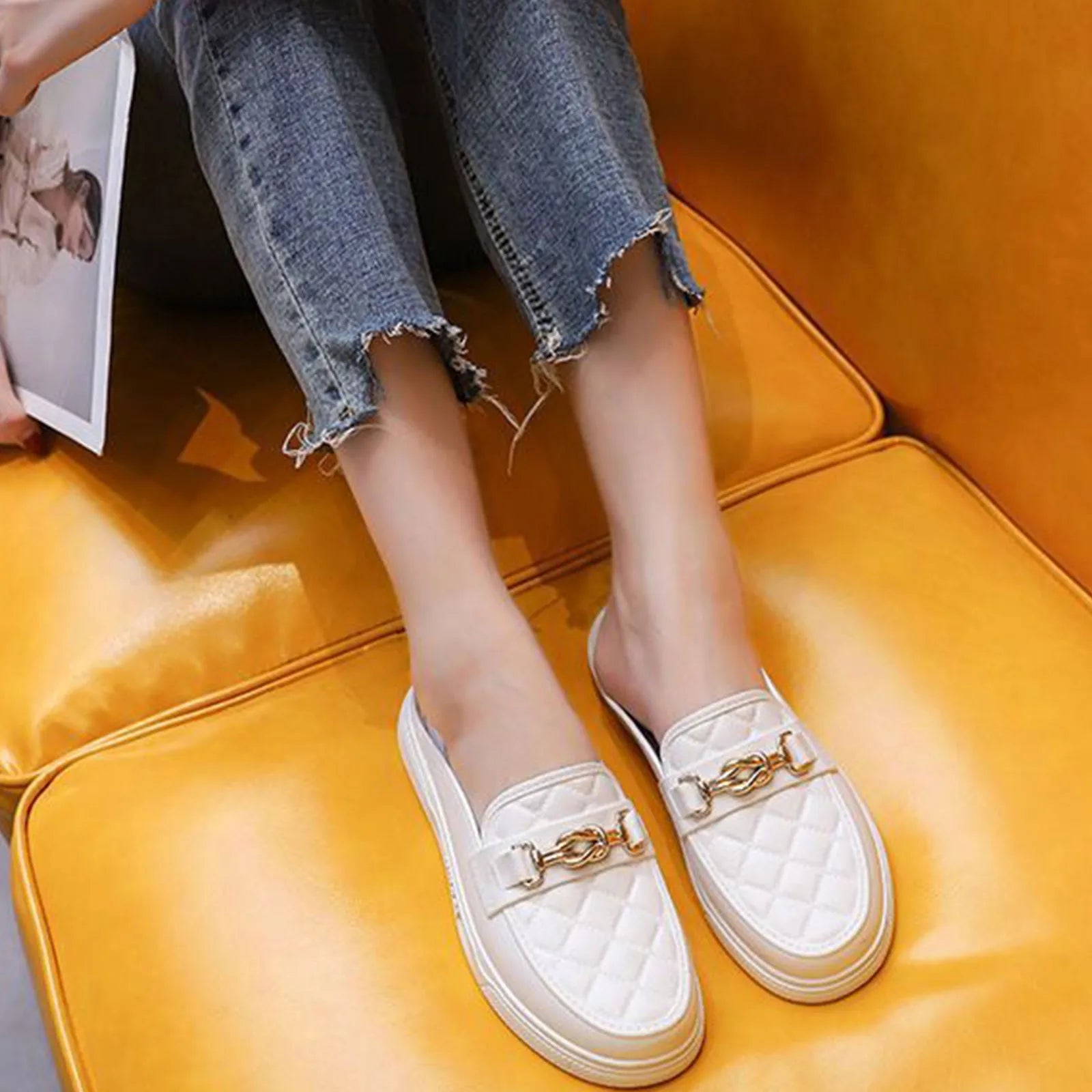 Summer New Style Women's Soft Bottom Anti-slip Versatile Outer Wear Beach Flat Bottom Lazy Person One Step Casual Half Slippers Peaceful Pleasures Health and Wellness