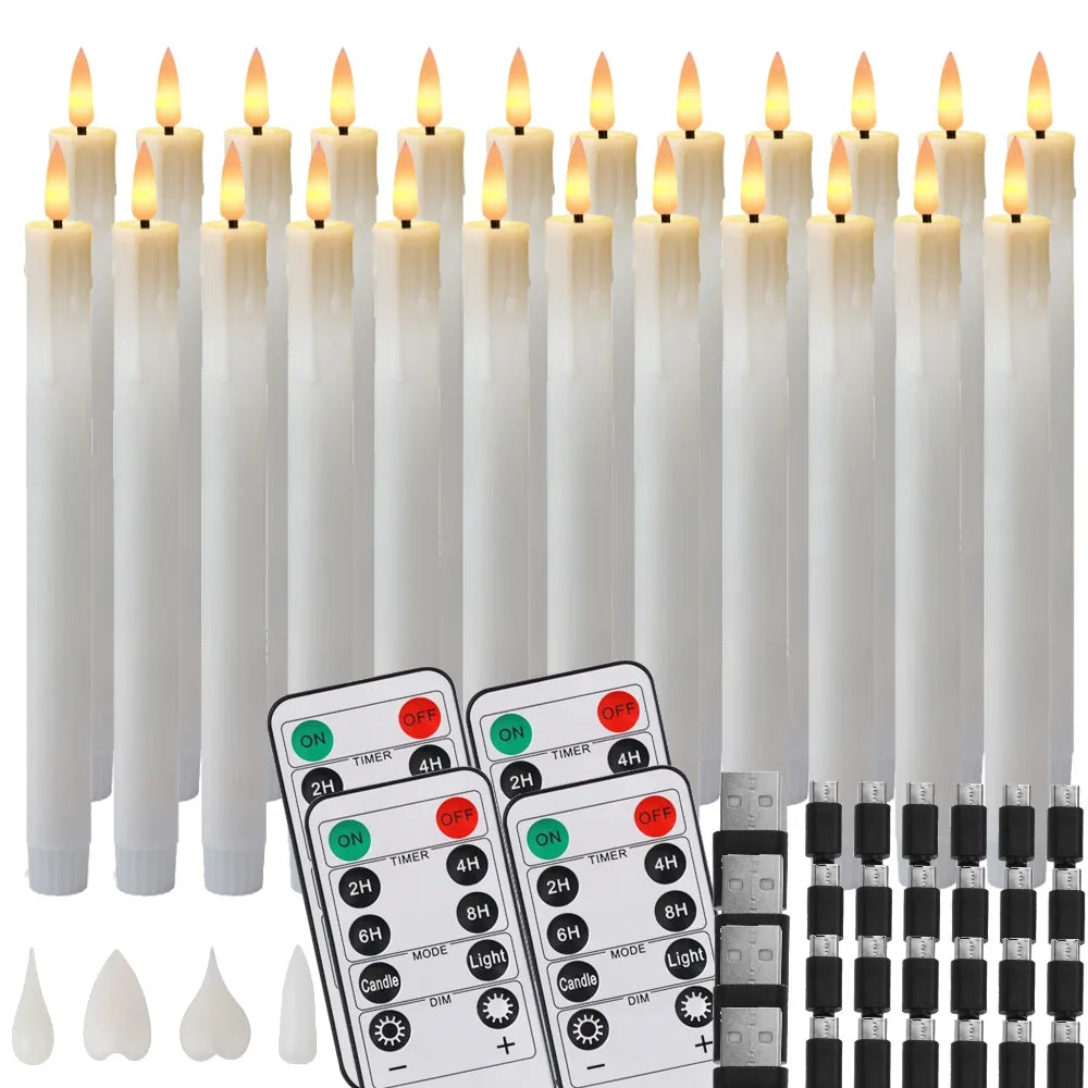 12/24pc Pack LED Rechargeable Flameless Taper Candle Battery Operated with Remote Electric Tea Light Christmas Window Home Decor Peaceful Pleasures Health and Wellness 24Pcs White