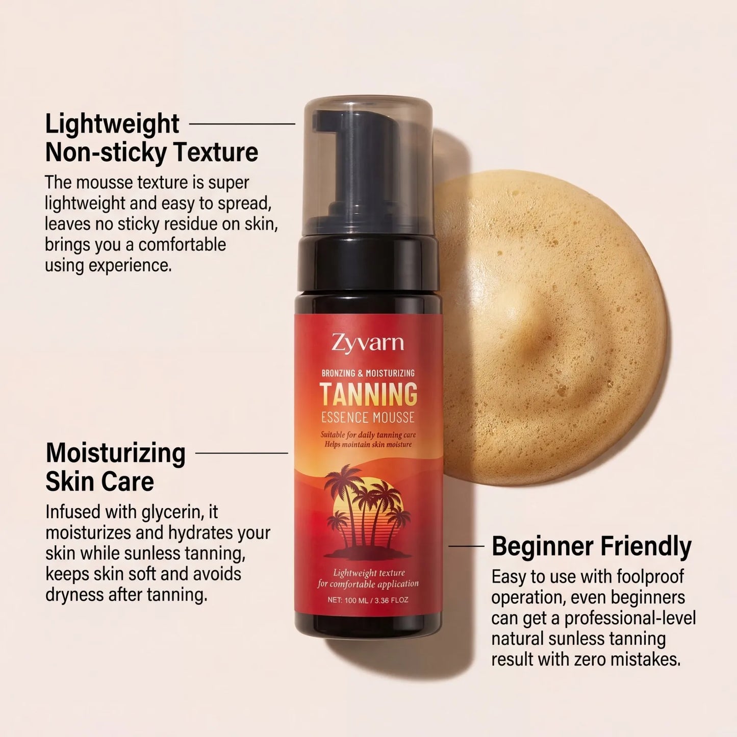 Sunless Self Tanning Mousse – Streak-Free Natural Bronze Glow