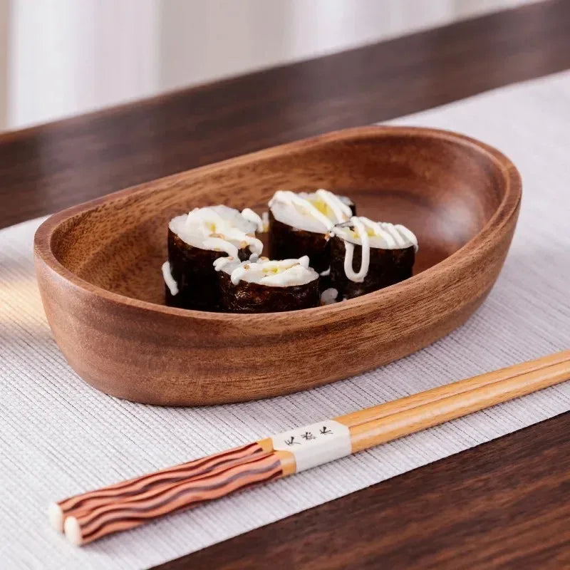 Solid Walnut Wood Boat-Shaped Serving Bowl & Fruit Plate | Premium Dry Fruit, Sushi, Nut & Tea Tray