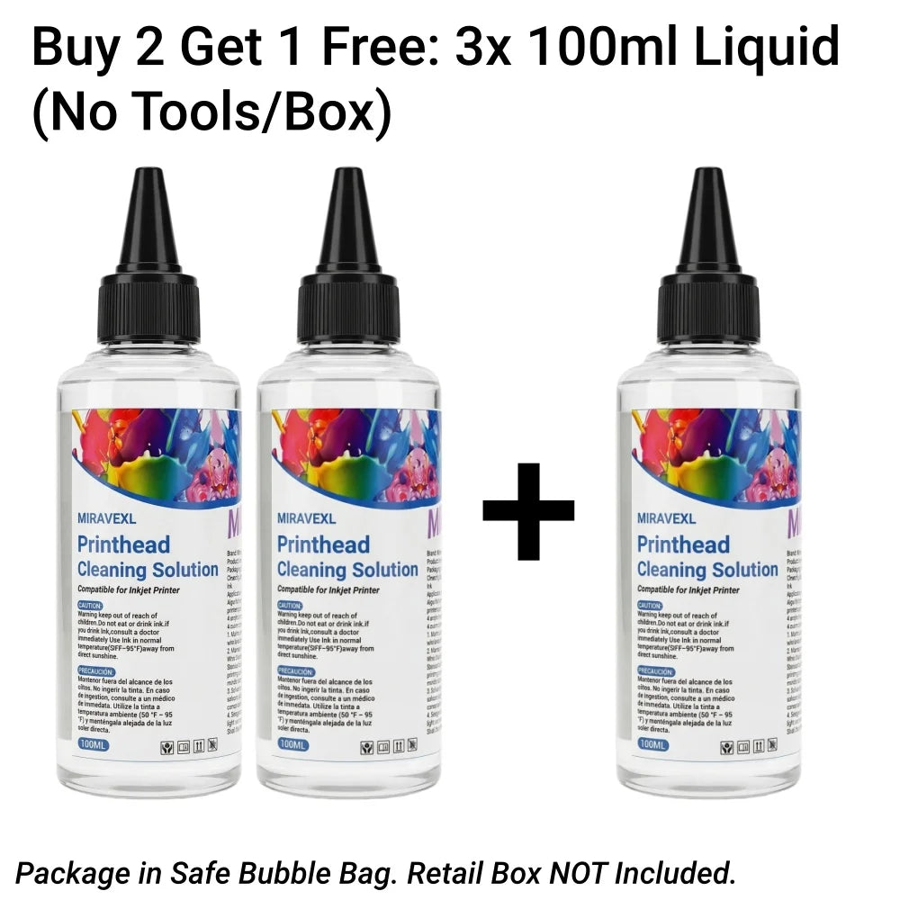 MIRAVEXL 100ml Printhead Cleaning Kit Liquid Solution for HP Epson Canon Brother Inkjet Printer Head Unclog Cleaner Repair Tool Peaceful Pleasures Health and Wellness 3PCS