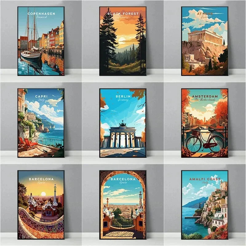 Europe Landscape Canvas Wall Art | Italy Greece France Poster Canvas Wall Art Peaceful Pleasures Health and Wellness