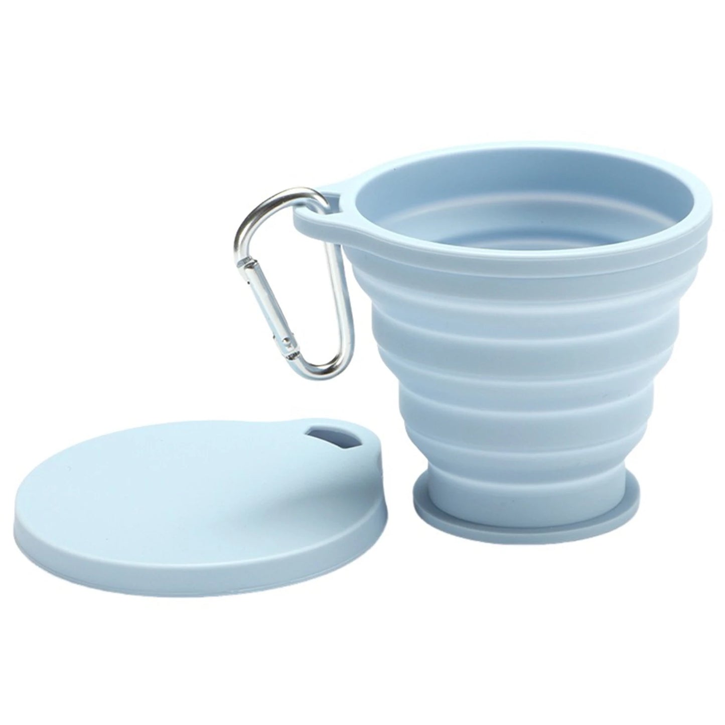 Foldable Silicone Water Cup Non BPA Lightweight Portable Collapsible Leakproof Water Cup For Travel Camping Outdoor Activities Peaceful Pleasures Health and Wellness Sky blue