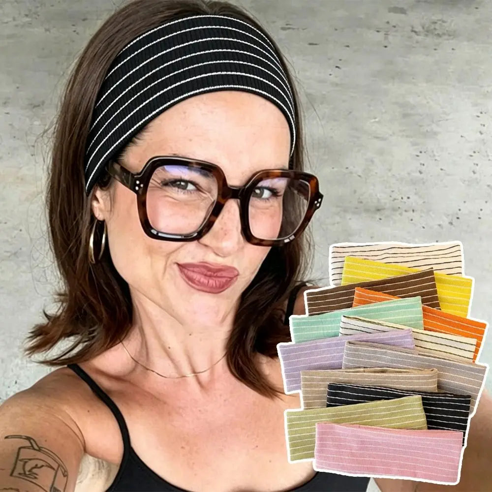 Y2K Striped Elastic Headband – Women's Yoga & Fashion Hairband