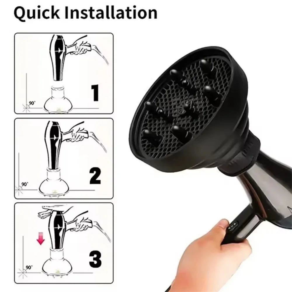Silicone Hair Dryer Curl Diffuser – Foldable & Universal Fit