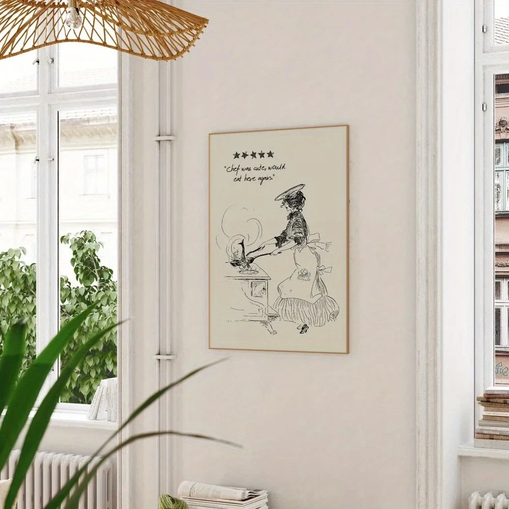 Modern Line Woman Cooking Wall Art Print Canvas Painting Poster Picture For Living Room,Bedroom Home Decor Peaceful Pleasures Health and Wellness