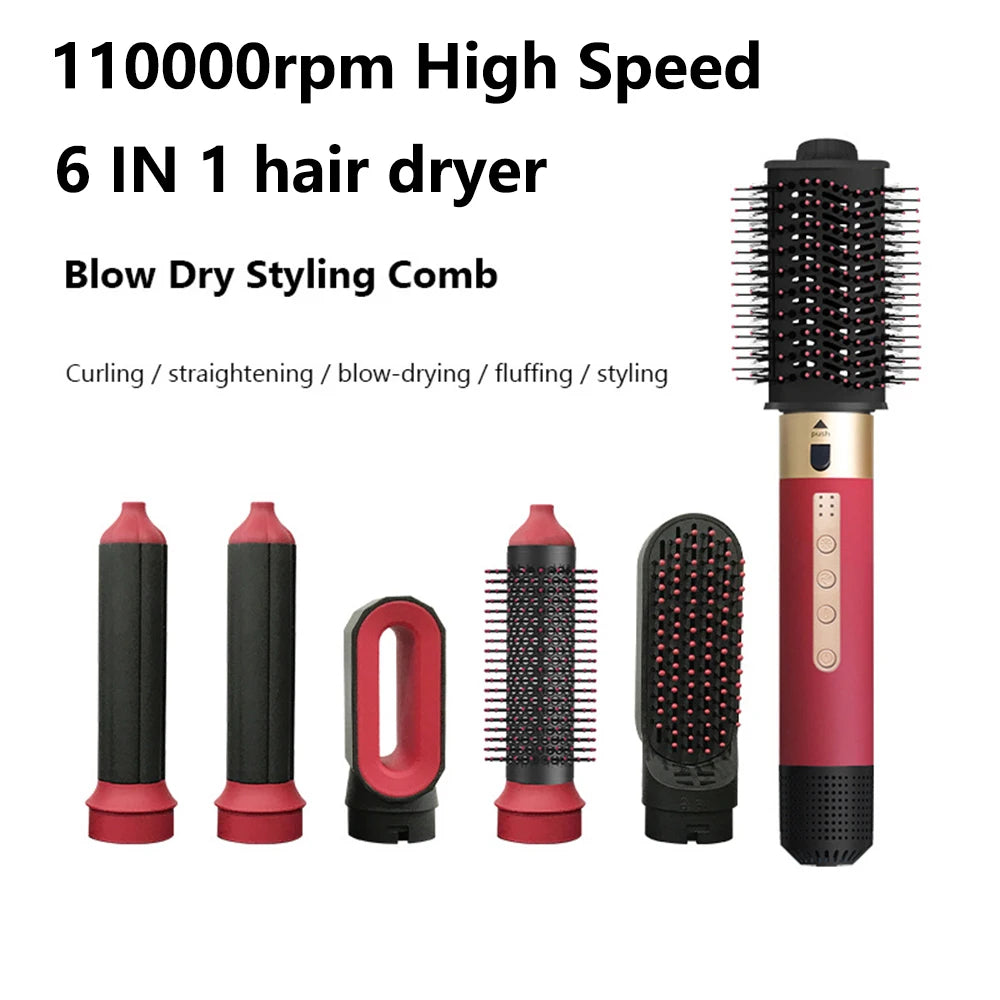 High Speed 110000rpm 6 in 1 Hair Dryer Professional Hair Styler Multi Curling Iron Hair Straightener Hot Air Brush Styling Tools Peaceful Pleasures Health and Wellness