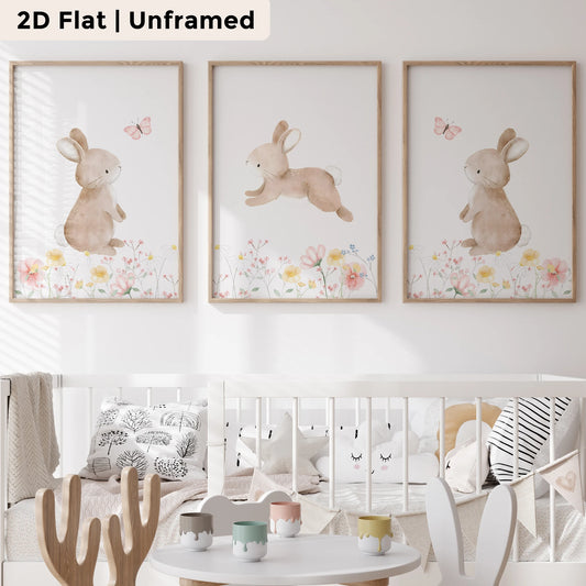 3-Piece Cartoon Rabbit Butterfly Canvas Wall Art Print Set Canvas Wall Art Set Peaceful Pleasures Health and Wellness CH444-3pcs 50x70cm Unframed