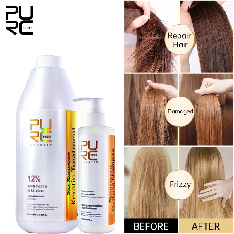 PURC Brazilian Keratin Treatment 1000ml + 300ml Shampoo Set
