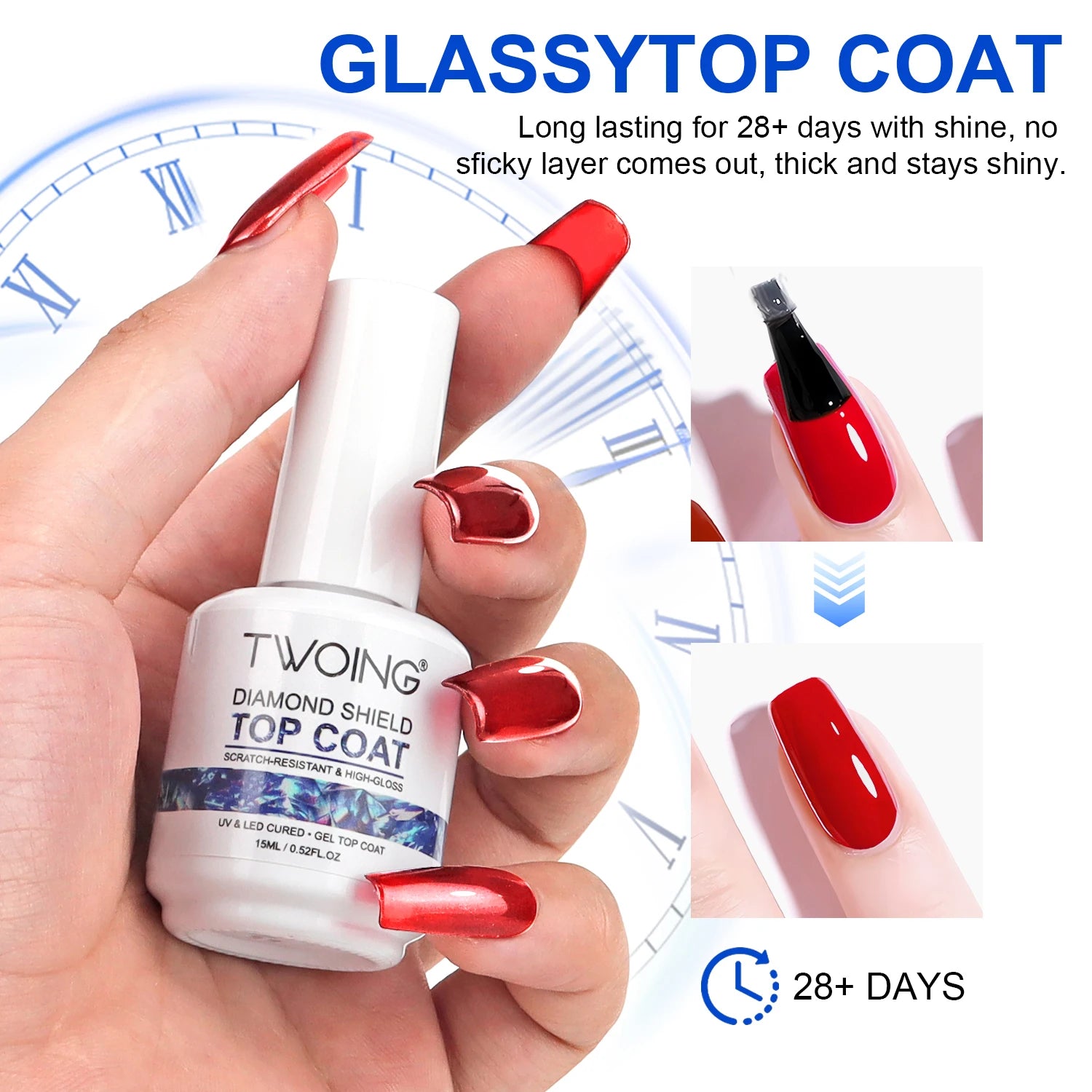 TWOING 15ml New Super Shine Top Coat Gel Nail Polish Diamond Topcoat No Wipe Sealer Gel Finish Manicure Nail Art Salon Quality Peaceful Pleasures Health and Wellness