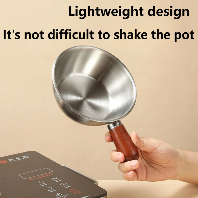 14cm Stainless Steel Small Cooking Pot Wooden Handle Noodle Pot Baby Food Milk Pot All-in-One Portable Cooker for Single Person Peaceful Pleasures Health and Wellness