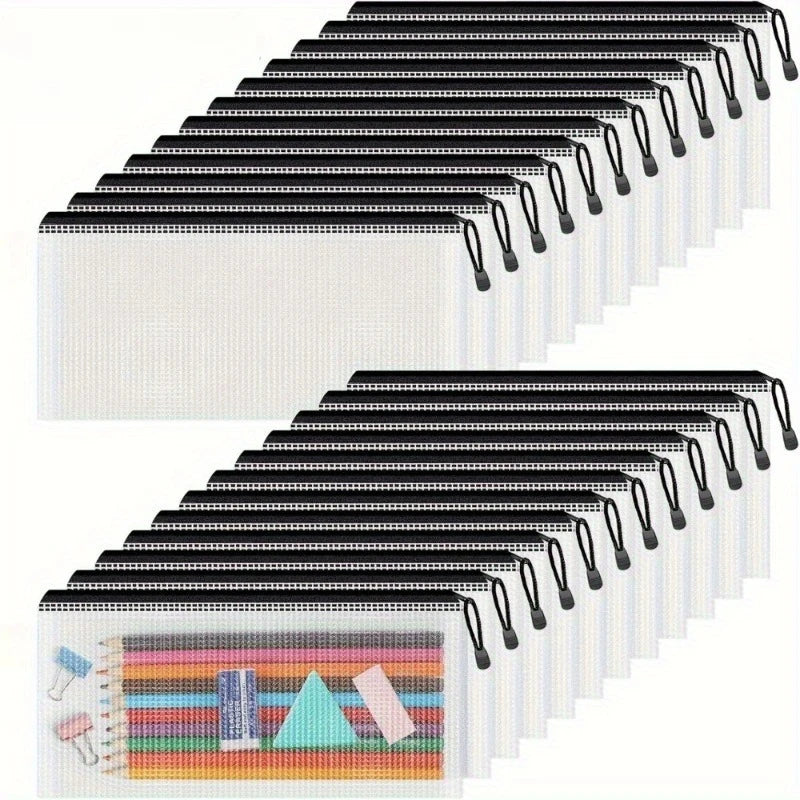 24-Pack Mesh Zipper Pencil Pouches – 12 Colors, Bulk Travel Set